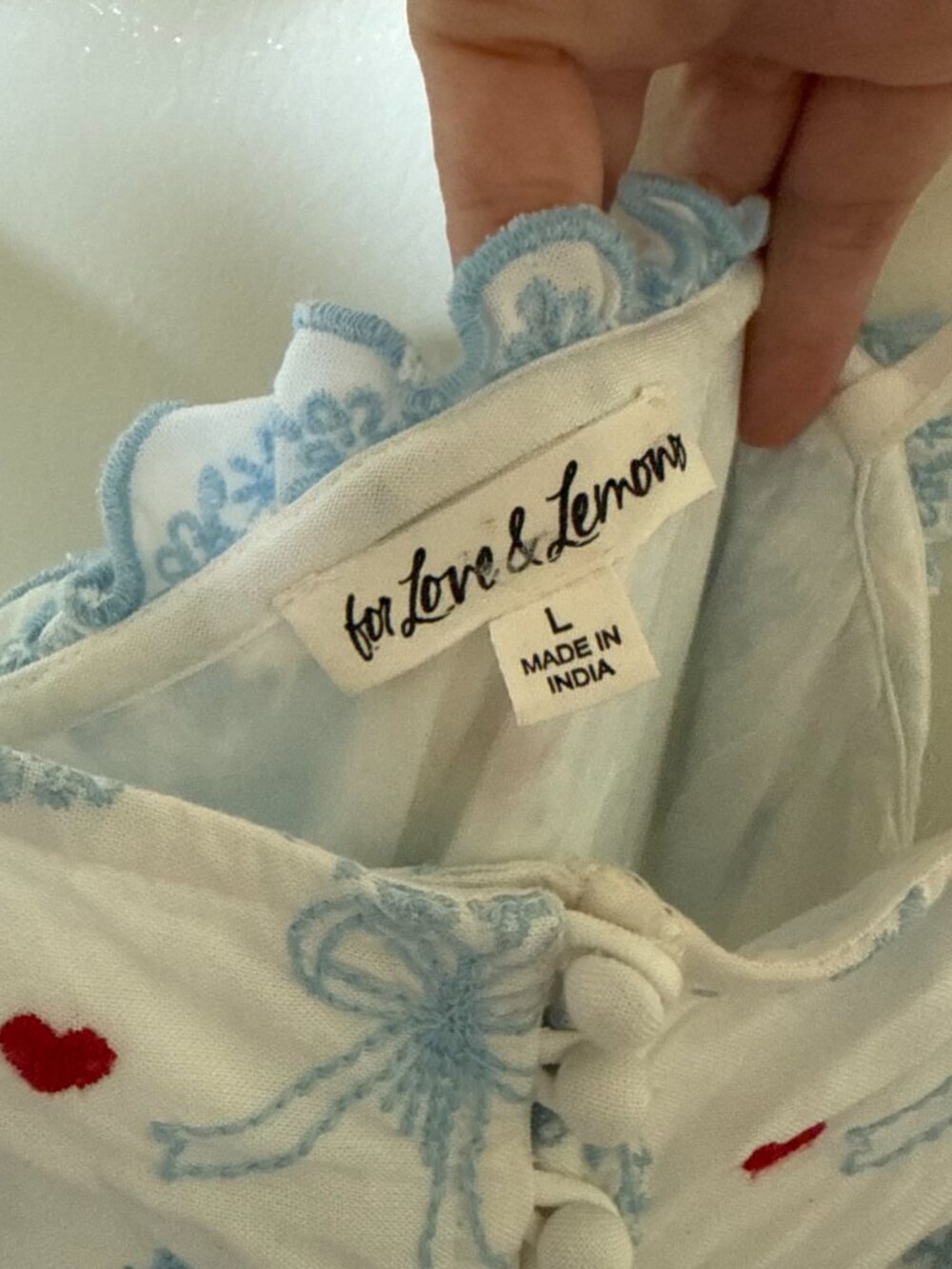 For Love & Lemons Livia White Blue Floral Embroidered Linen Blend Midi Dress L - Picture 5 of 8